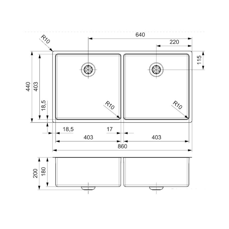 Thiết kế của chậu rửa bát inox 2 hố Reginox NEW YORK HMH.R28254 Thiết kế của chậu rửa bát inox 2 hố Reginox NEW YORK HMH.R28254