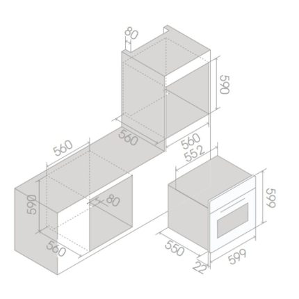 Kích thước lò nướng âm tủ 65L ELICA VIRTUS MULTI 60 DD PRF0191771