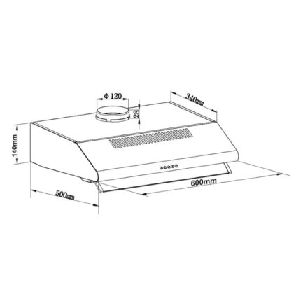 Kích thước máy hút mùi áp tường Binova BI-23-B-06
