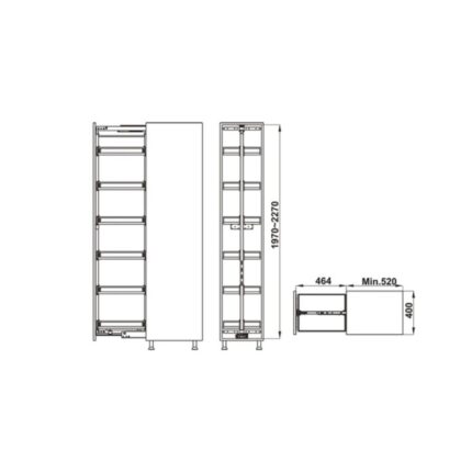 Kích thước bộ rổ kéo Hafele Kara Pull 595.80.803 400mm