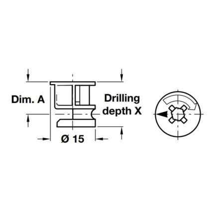 Kích thước vỏ nối Minifix 15 ván dày từ 16 Hafele 262.26.533
