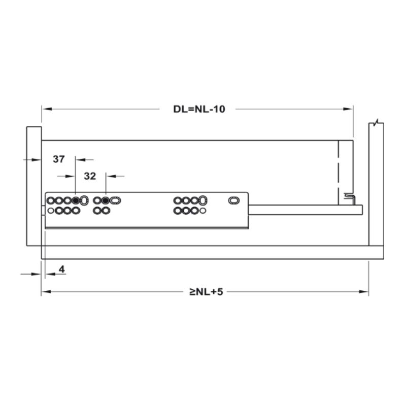 Kích thước ray âm EPC Evo 400mm giảm chấn Hafele 433.32.073 Kích thước ray âm EPC Evo 400mm giảm chấn Hafele 433.32.073