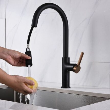 Ảnh vòi rửa bát nóng lạnh Kluger KLF0005B có dây rút