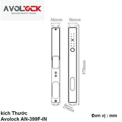 Kích thước khóa cửa điện tử Avolock AN-399F-IN