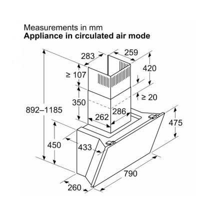 Kích thước máy hút mùi áp tường Bosch DWK81AN60 Serie 6